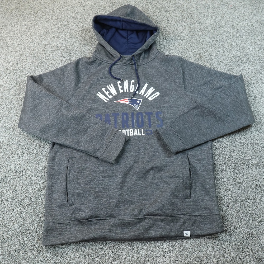 New England Patriots Hoodie Mens L Gray NFL Football Fanatics Logo Sweatshirt
